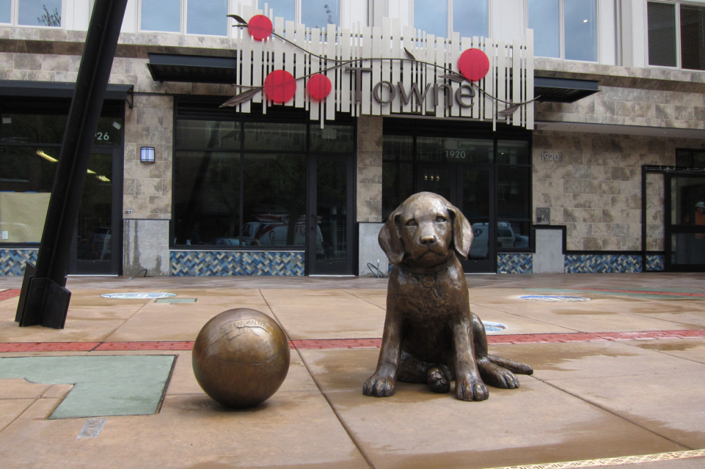 Towne sign and puppy